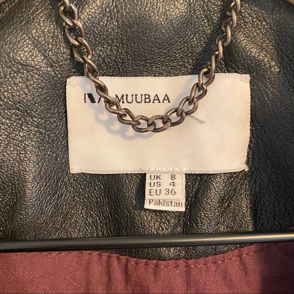 MUUBAA Black Sheep Leather Crop Moto Belted Jacket 4 - Picture 3 of 12